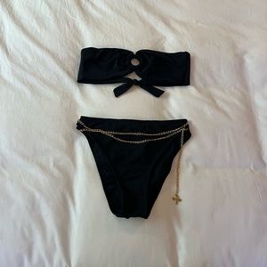 Mis Waisted Black Bikini with Gold Detail belt.